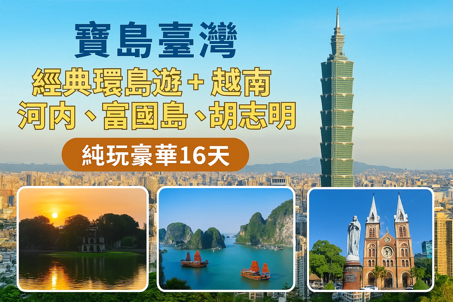 宝岛台湾 经典环岛游+越南河内 富国岛  胡志明  纯玩豪华16天